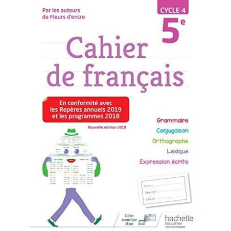 Cahier de Français cycle 4  5eme 2019